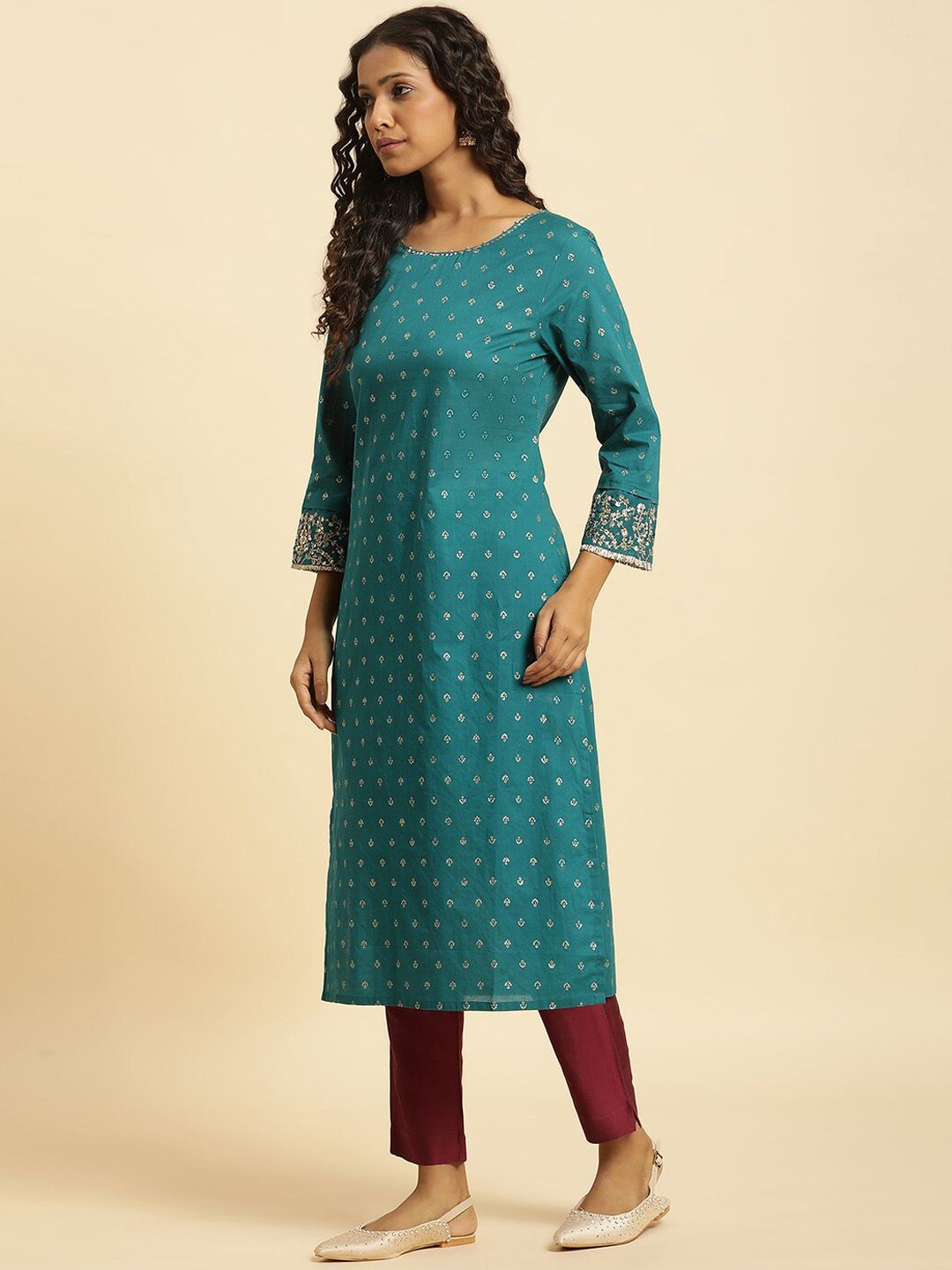 W Ethnic Motifs Printed Pure Cotton Anarkali Kurta