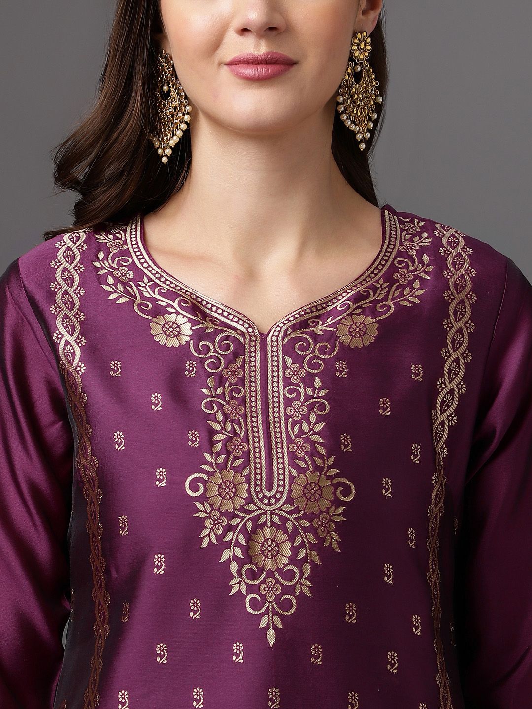 Anouk Zari Woven Design Kurta with Trousers & Dupatta
