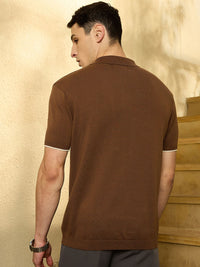 DENNISON Men Textured Polo Collar Knitted T-Shirt