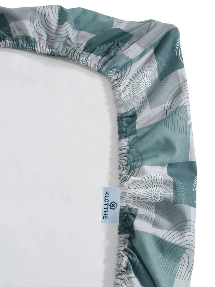 Moda Rapido X KLOTTHE Green & Grey Geometric 400 TC Single Bedsheet with 1 Pillow Covers