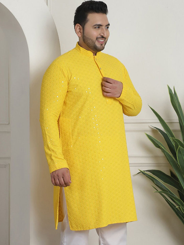 SOJANYA PLUS Geometric Embroidered Sequinned Cotton Straight Kurta