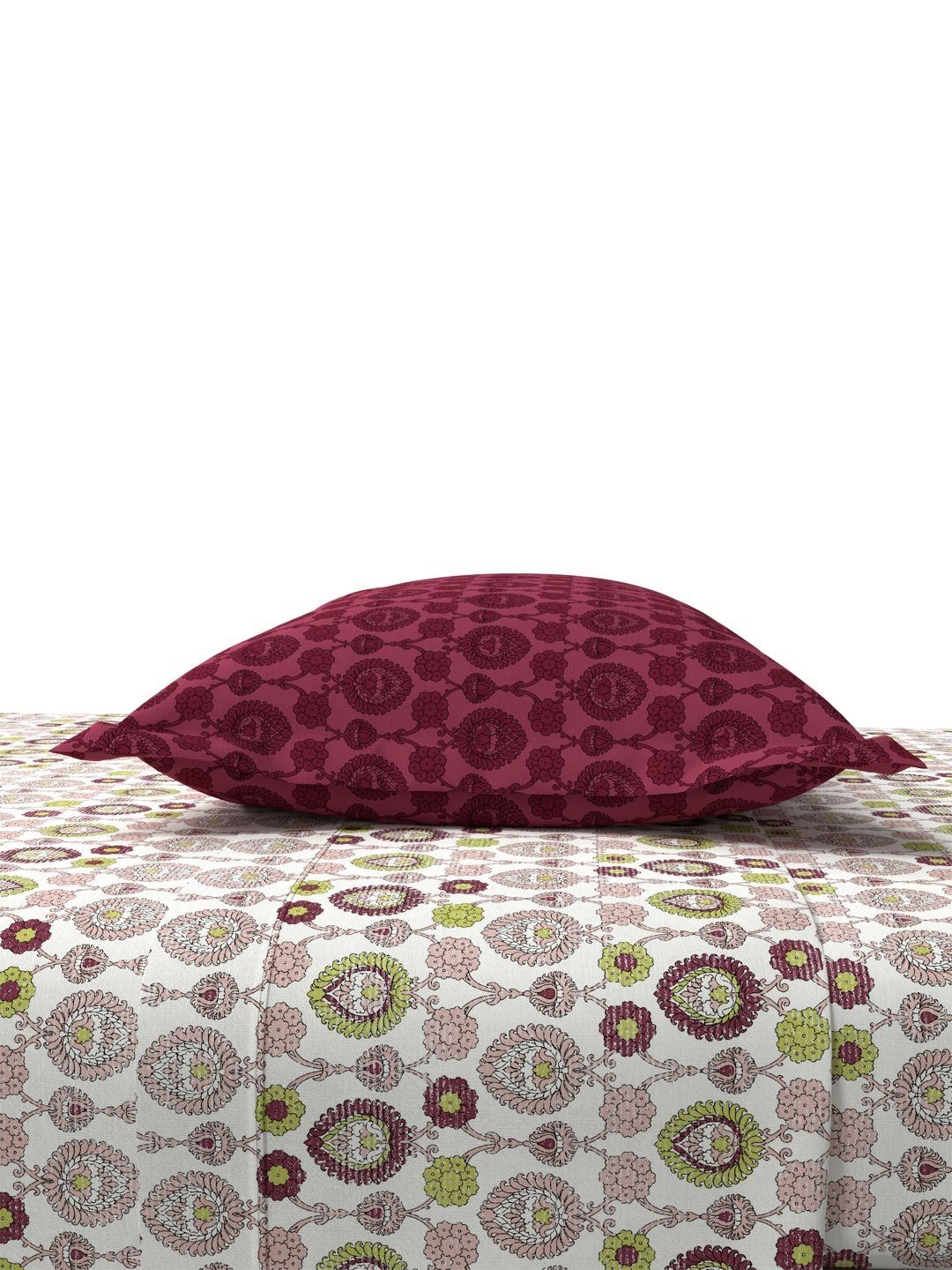 TRIDENT Advait Lime Carnival Flat 144TC Queen Cotton Bedsheet Set