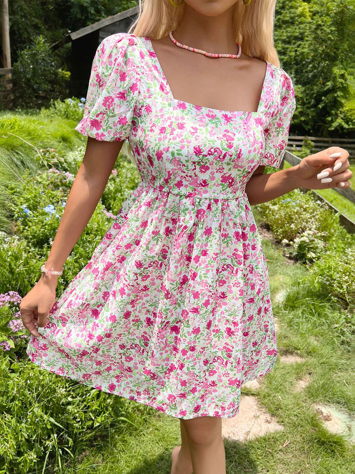 DressBerry Floral Print Smocked A-Line Dress
