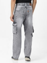 Urbano Fashion Men Ice Grey Loose Fit Cargo Jeans With 7 Pockets Non-Stretchable