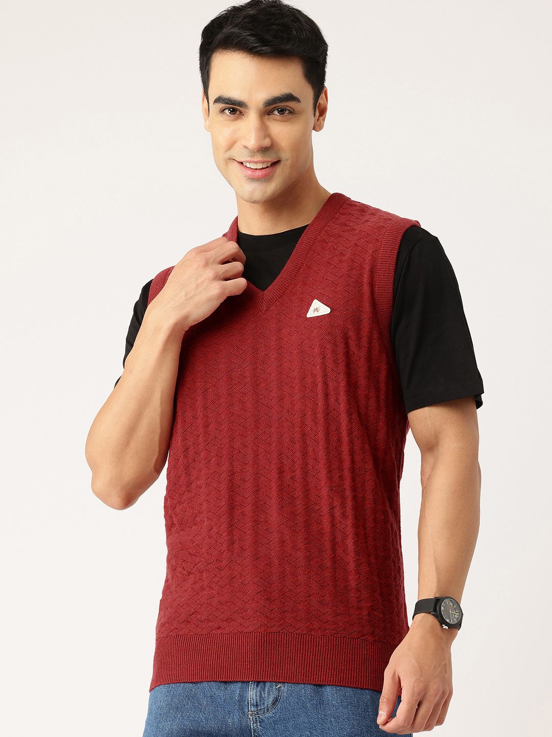 Monte Carlo Self Design Woollen Sweater Vest