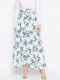 Berrylush Green & Blue Printed Flared Maxi Skirt