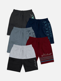 HELLCAT Boys Pack Of 5 Typography Printed Regular Shorts