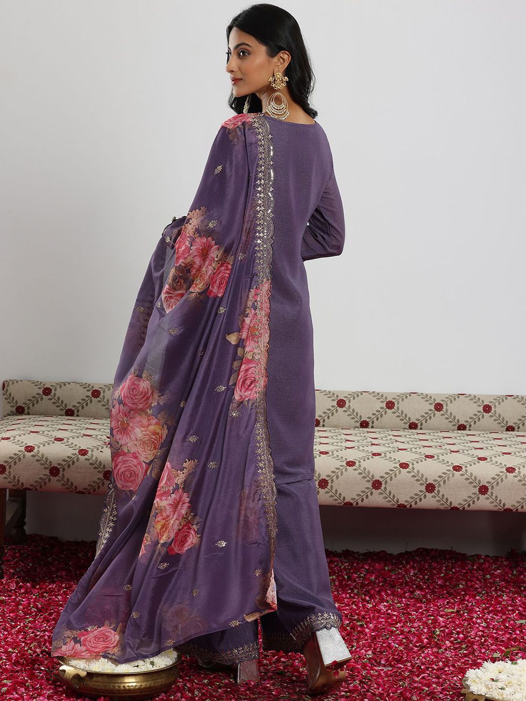 Libas Women Floral Embroidered Regular Kurta with Palazzos & With Dupatta