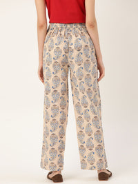 Shae by SASSAFRAS Women Beige & Blue Loose Fit Printed Regular Trousers
