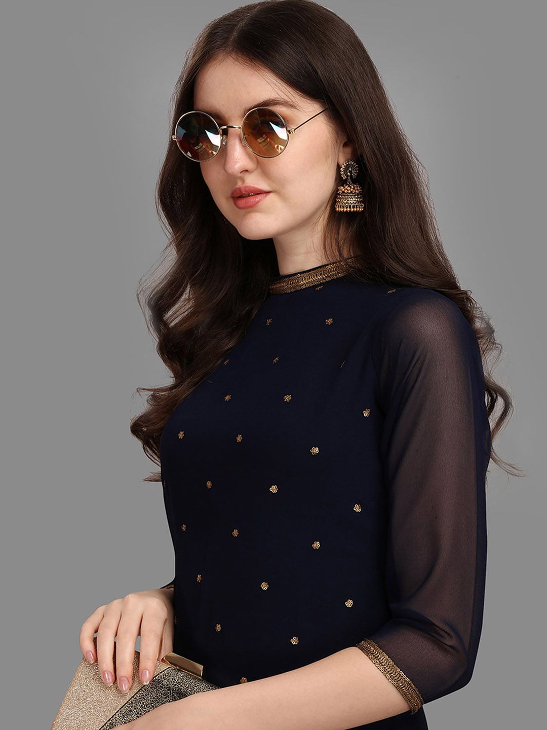 KALINI Sequin Embellished Straight Kurta with Trousers