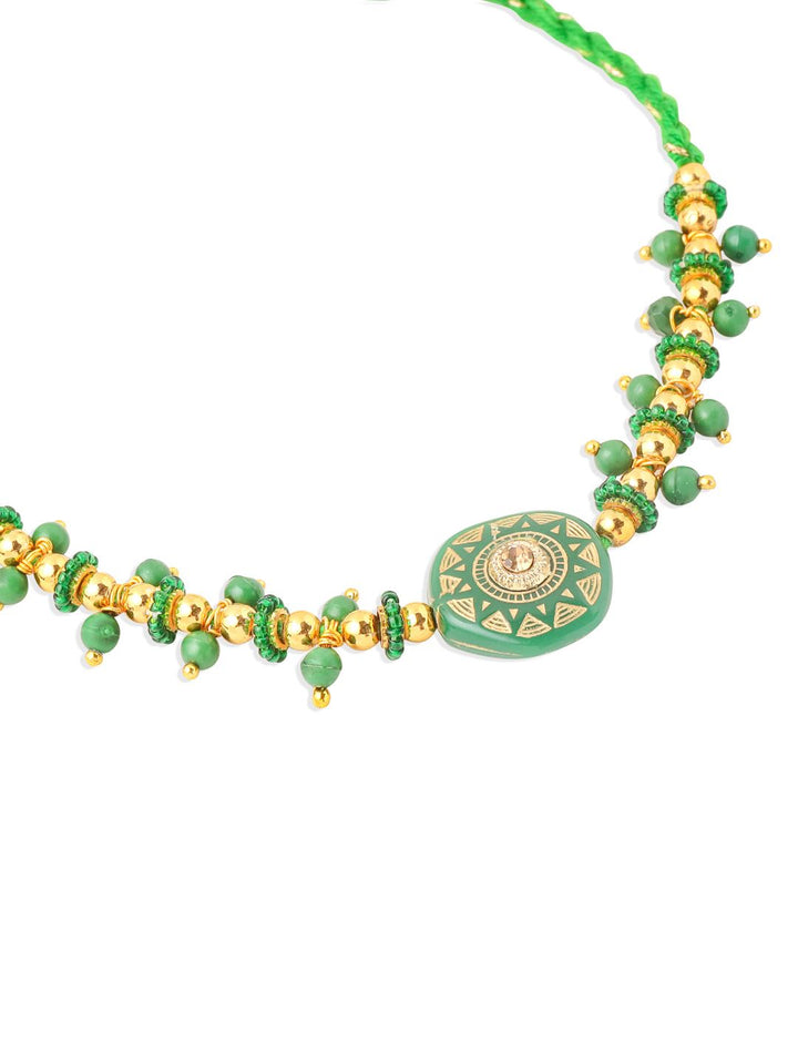 NVR Unisex Green Artificial Beads Round Shape Thread Rakhi with Roli Chawal