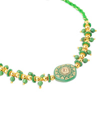 NVR Unisex Green Artificial Beads Round Shape Thread Rakhi with Roli Chawal