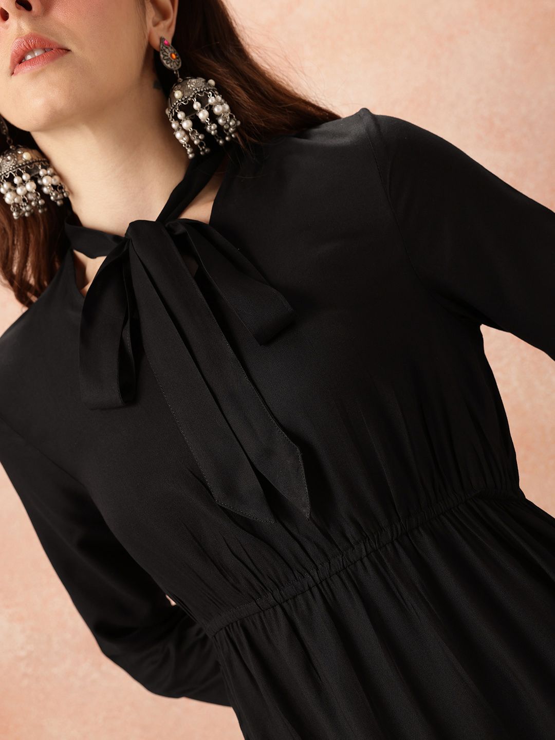 all about you Tie-Up Neck Empire-Style A-Line Kurta with Trousers