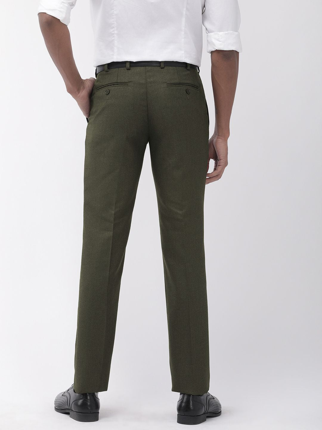 Raymond Men Olive Green Slim Fit Solid Formal Trousers