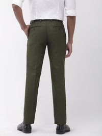 Raymond Men Olive Green Slim Fit Solid Formal Trousers