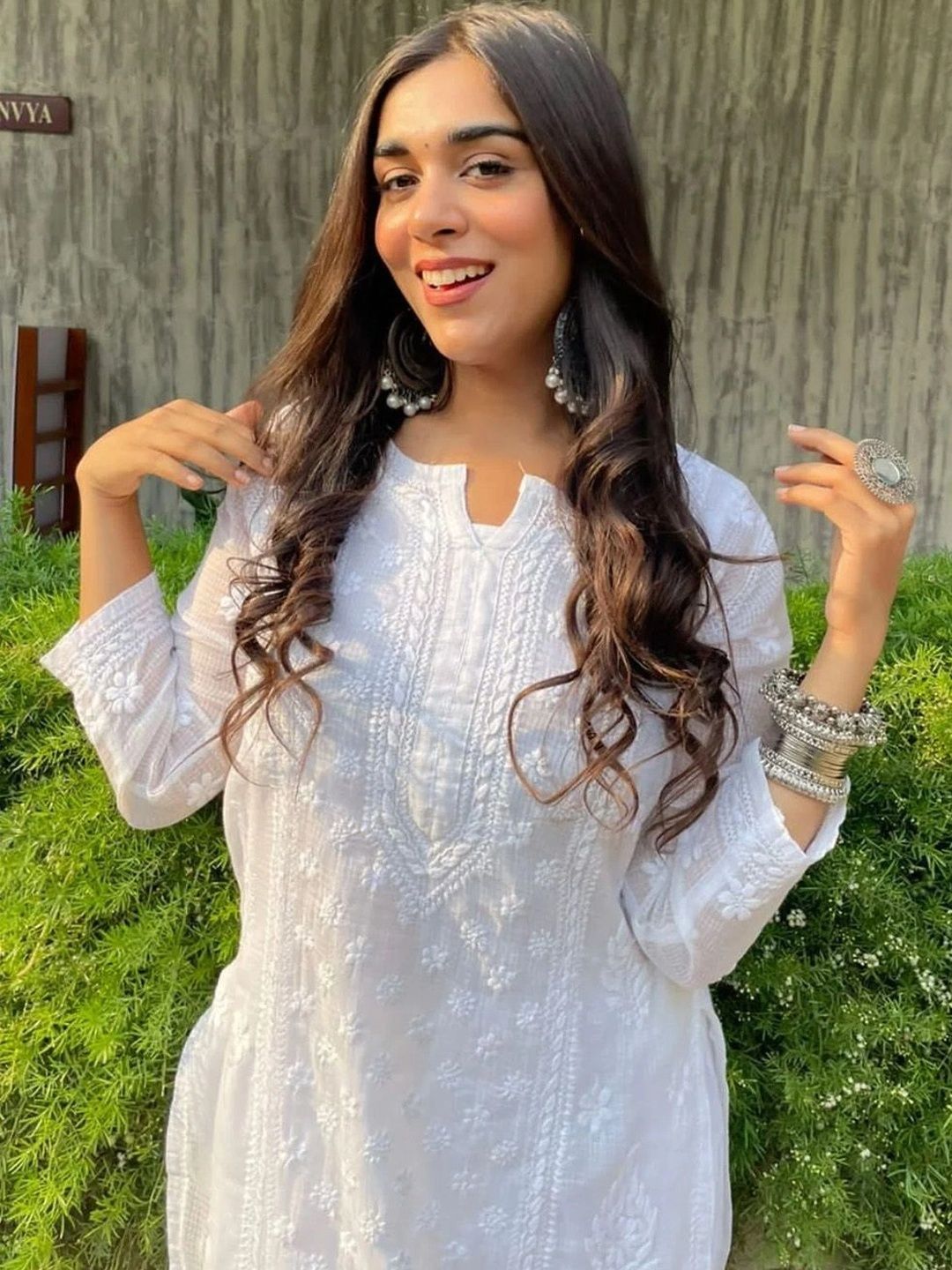 Rumah Wanita Chikankari Motif Etnik Sulam Benang Kerja Kurta