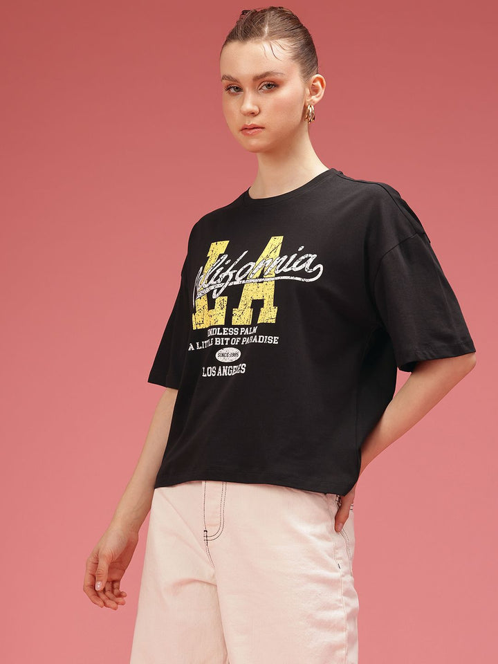 DressBerry Typography Printed Drop-Shoulder Sleeves Relaxed Fit Pure Cotton T-shirt