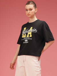 DressBerry Typography Printed Drop-Shoulder Sleeves Relaxed Fit Pure Cotton T-shirt