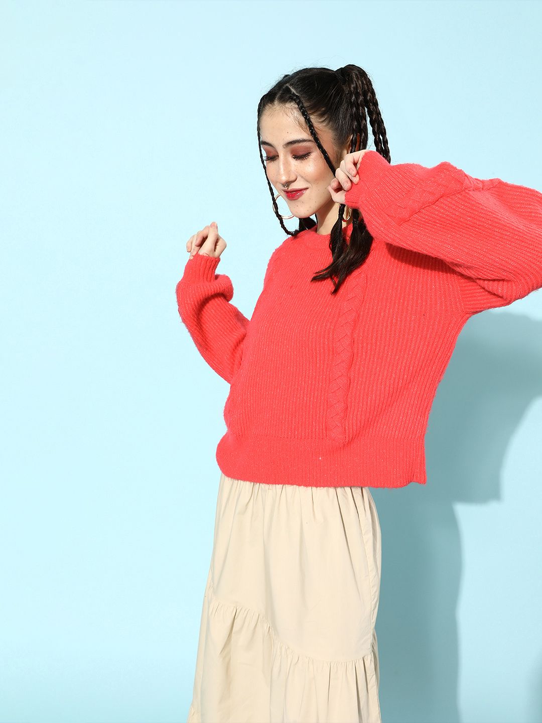 STREET 9 Women Coral Orange Acrylic Pullover
