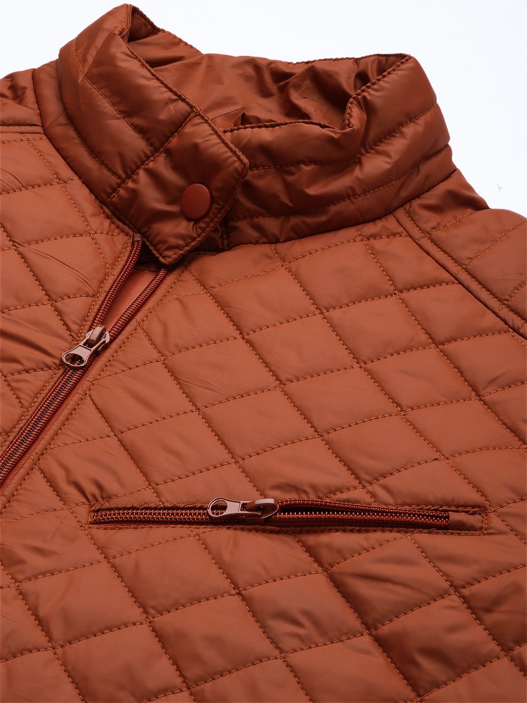 The Indian Garage Co Men Rust Orange Quilted Jacket