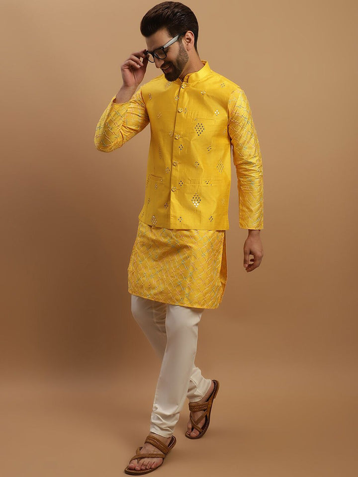 SOJANYA Geometric Embroidered Regular Kurta with Churidar with Embellished Nehru Jacket