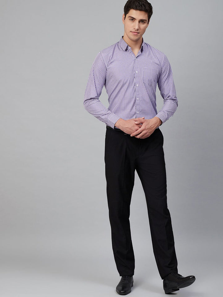 DENNISON Men White & Purple Comfort Regular Fit Checked Formal Shirt
