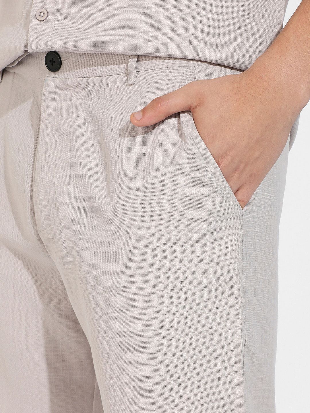 Campus Sutra Beige Self Design Shirt With Shorts