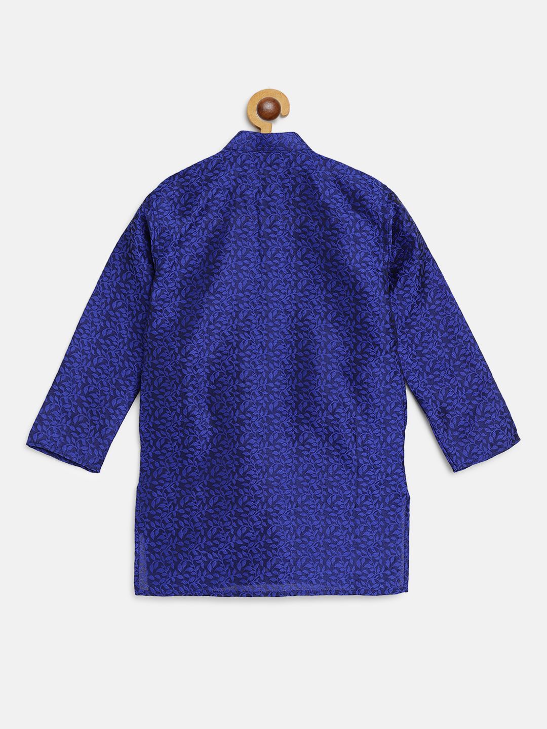 SOJANYA Boys Navy Blue Woven Design Jacquard Weave Band Collar Kurta