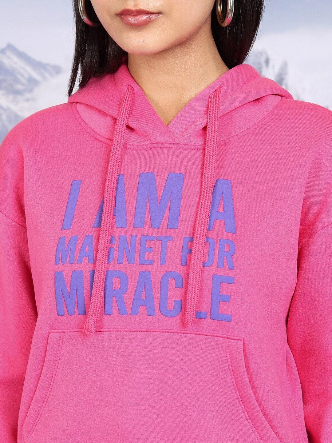 Tokyo Talkies Pink Typography Printed Hooded Pullover Sweatshirt