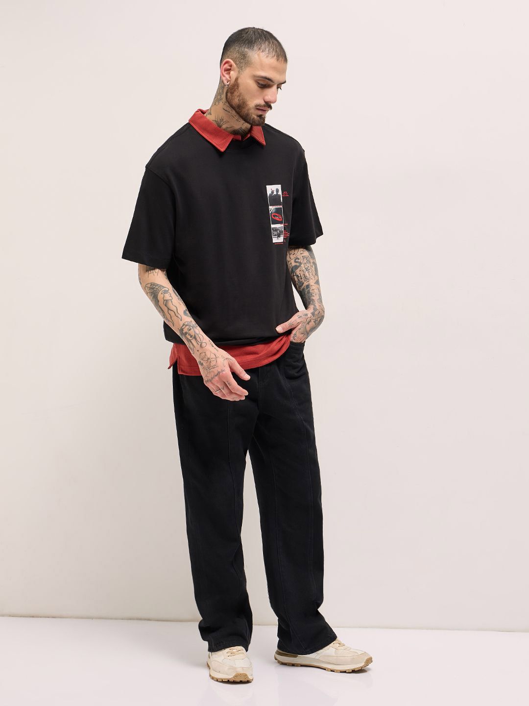 Tipografi Lelaki Bear House dicetak kapas leher bulat santai t-shirt
