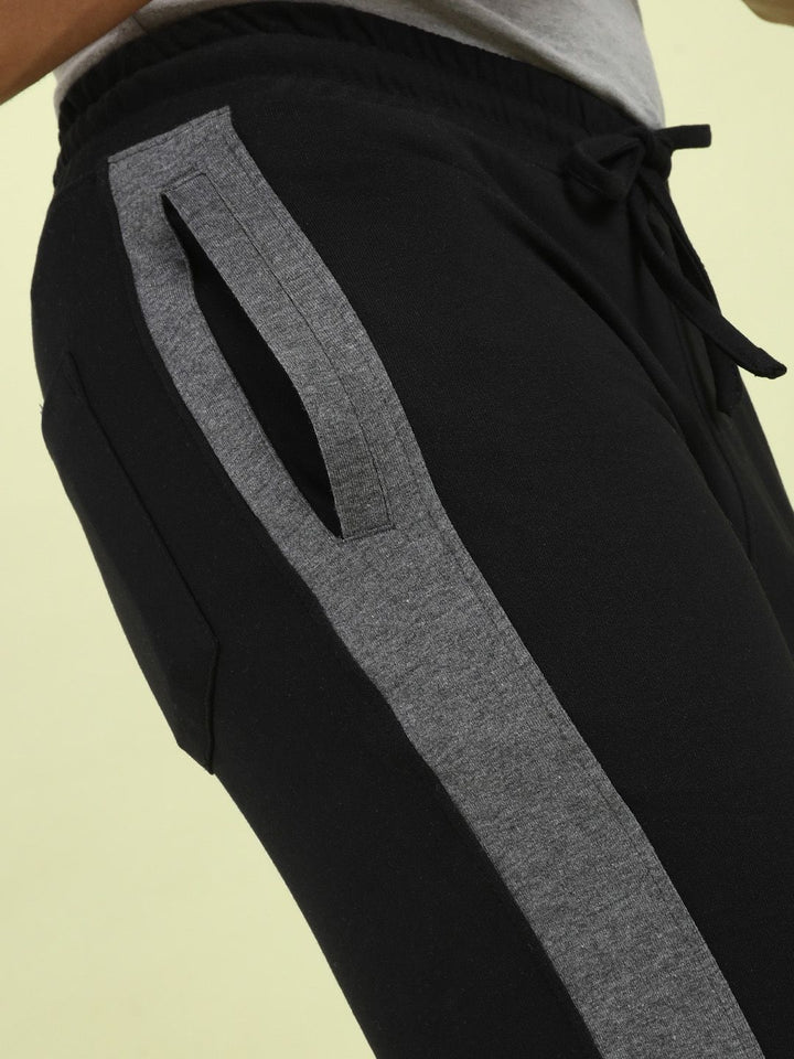 The Indian Garage Co Men Black Solid Joggers with Colorblocked Detail