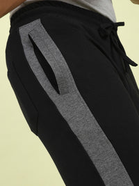 The Indian Garage Co Men Black Solid Joggers with Colorblocked Detail
