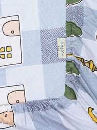 KLOTTHE Blue Conversational Polycotton 300 TC Dilengkapi Cadar King dengan 2 Sarung Bantal-98 x 89 inci