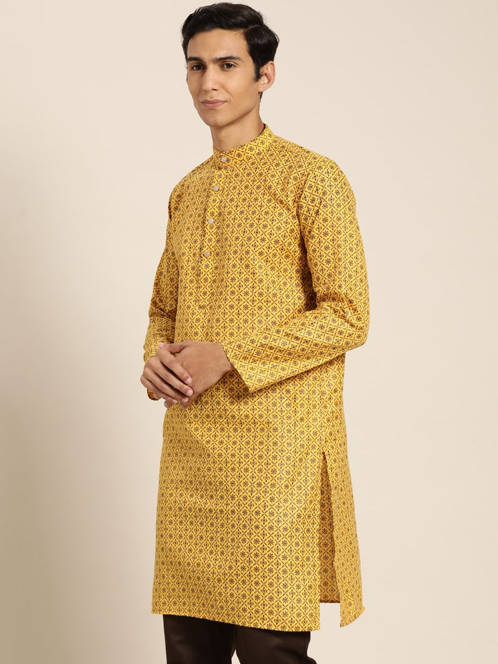 SOJANYA Lelaki Motif Etnik Kerajang Printed Cotton Linen Kurta