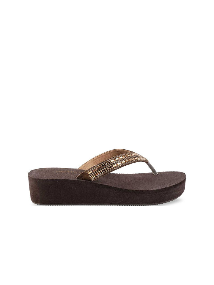 Metro Women Brown Embellished Wedges