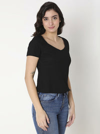 SPYKAR Women Solid V-Neck Cotton Slim Fit T-Shirt