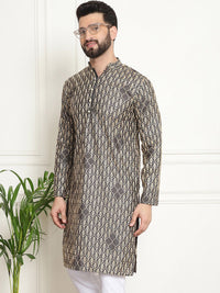 SOJANYA Kurta Katun Tulen Bersulam Geometrik Kolar Mandarin Lurus