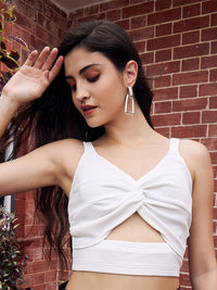 Berrylush White Shoulder Straps Cut-Outs Crop Top