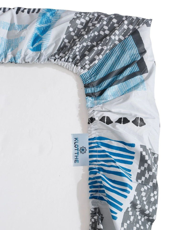 Moda Rapido X KLOTTHE Blue & Black Geometric 400 TC Single Bedsheet with 1 Pillow Covers