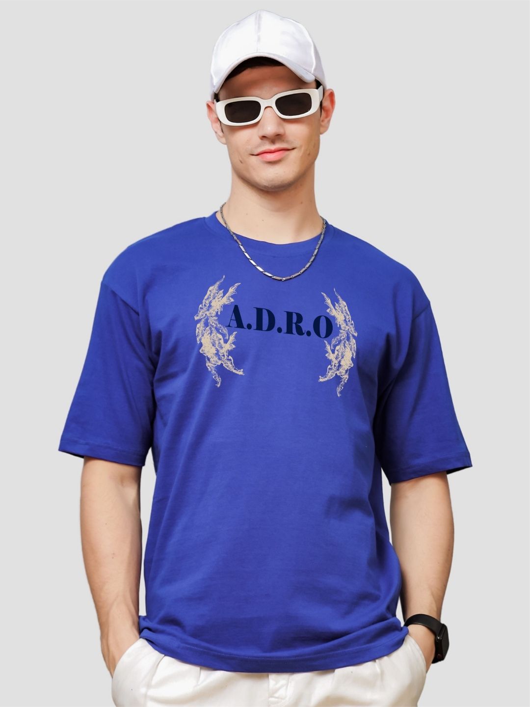 ADRO Lelaki Baju T-Shirt Bersaiz Besar Kapas Lengan Jatuh Bercetak Grafik