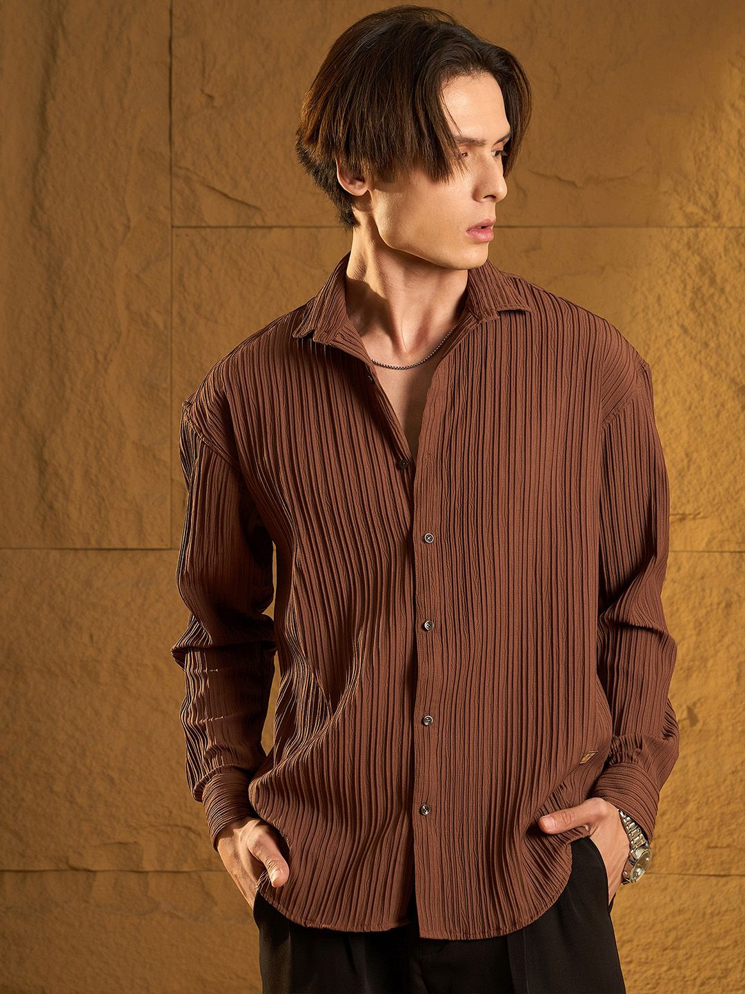 DENNISON Men Textured Oversized Shirt