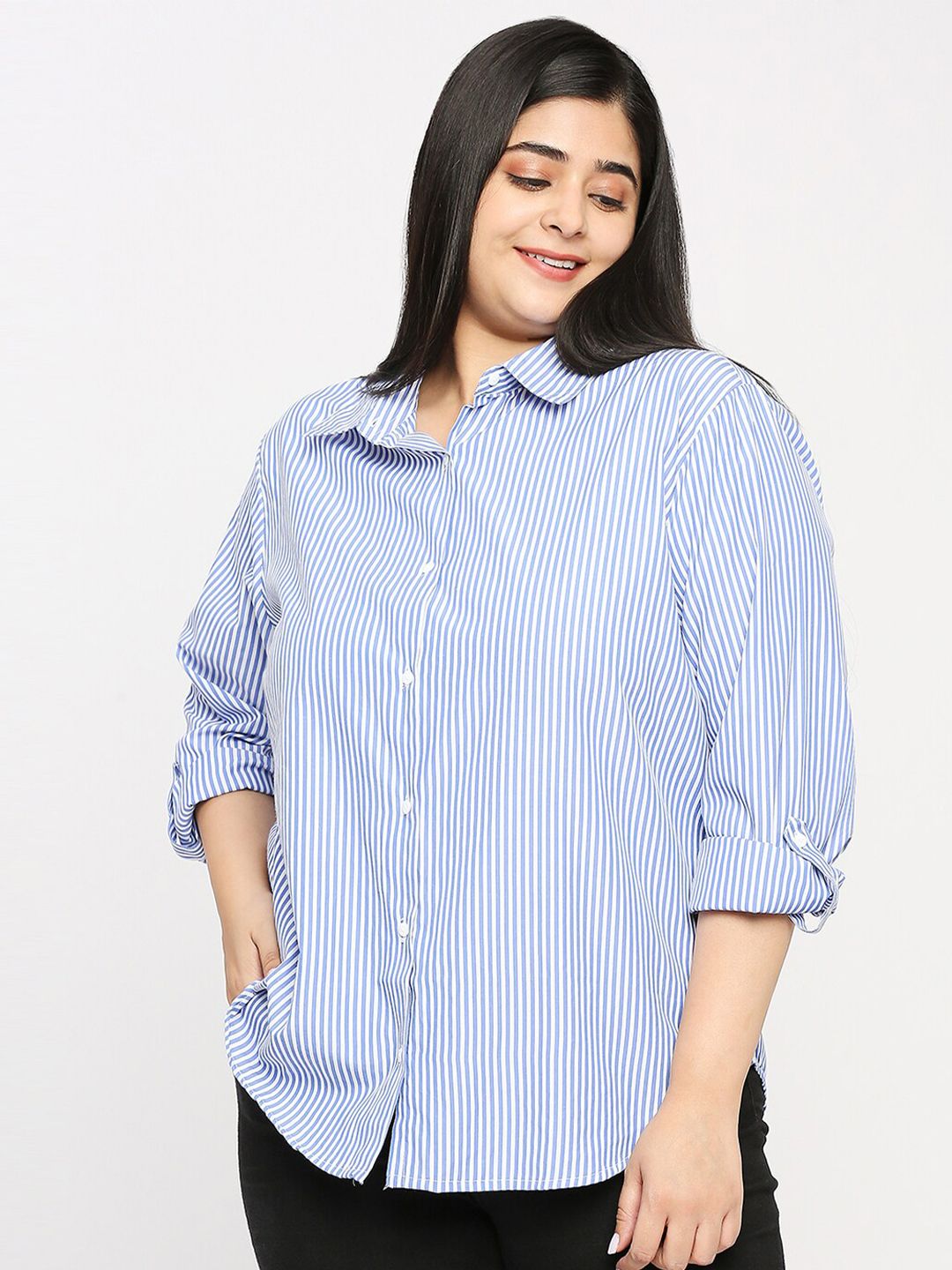 Style Quotient Plus Size Striped Smart Formal Shirt