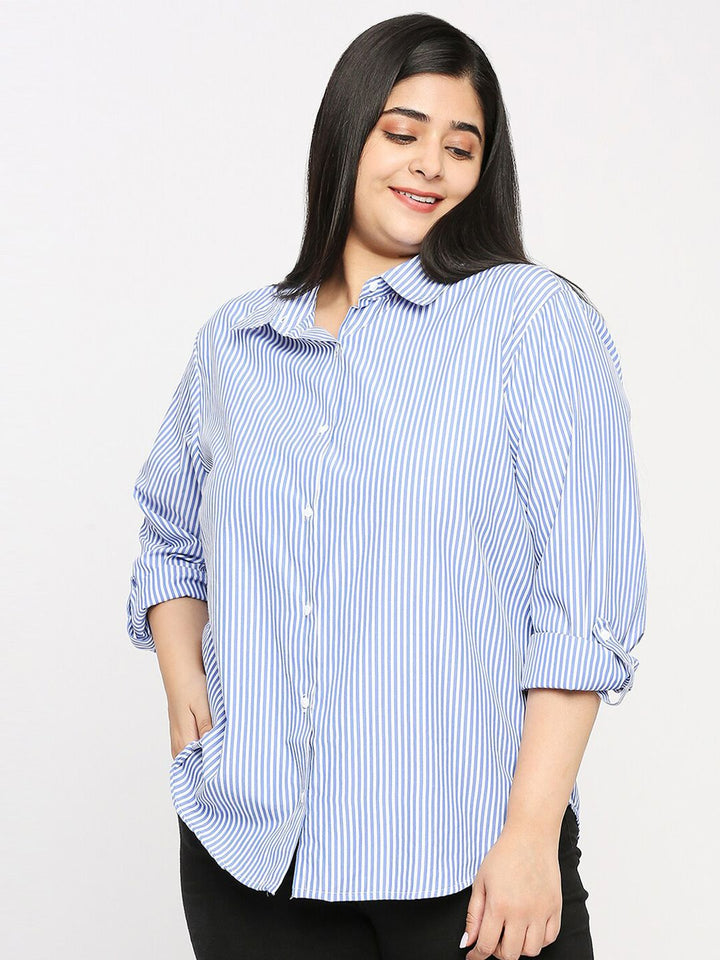Style Quotient Plus Size Striped Smart Formal Shirt