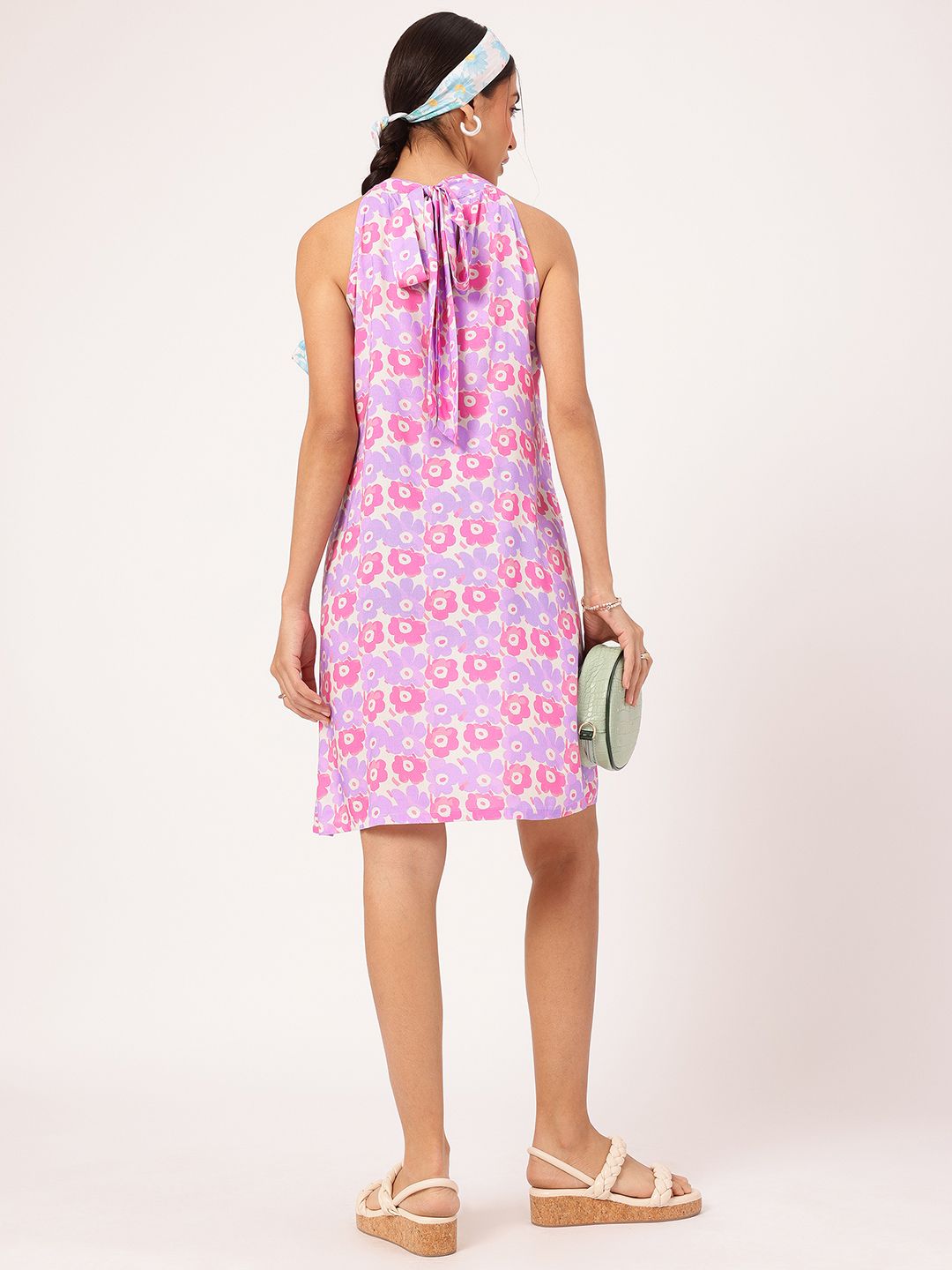 DressBerry Blooming Petal-Printed Cute Fusion Halter Neck Tie Up Dress