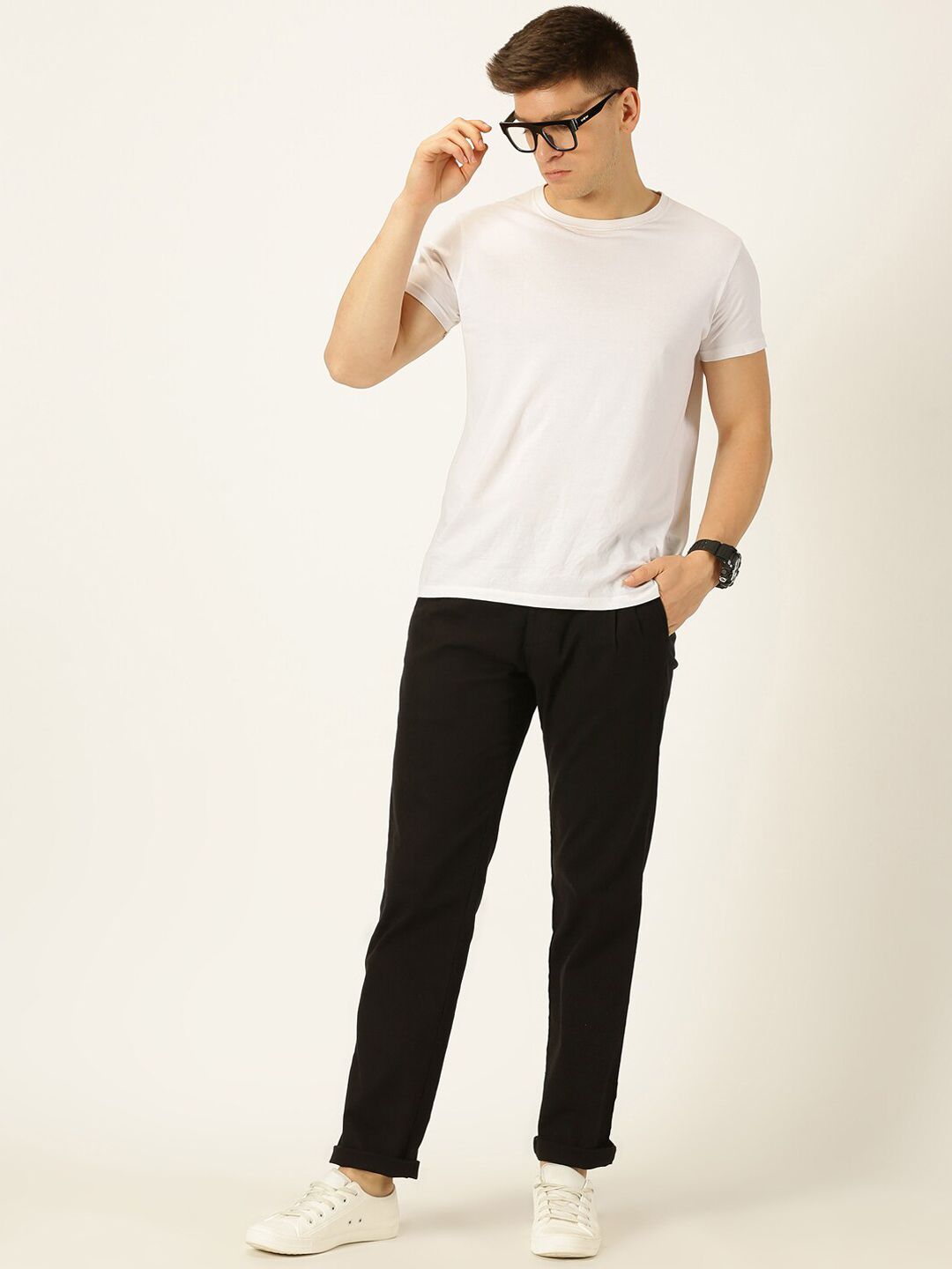 Thomas Scott Men Smart Linen Cotton Pleated Chino Trouser