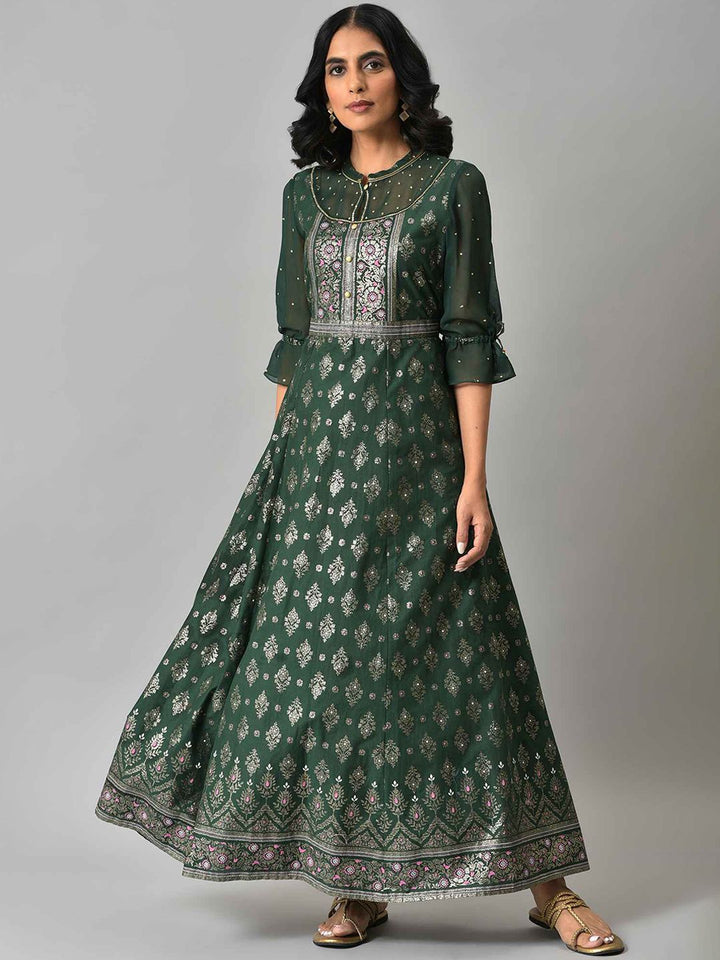 AURELIA Green Ethnic Motifs Ethnic Maxi Maxi Dress