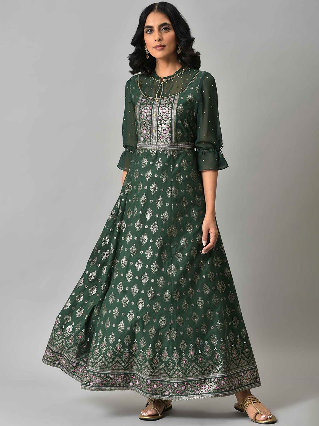 AURELIA Green Ethnic Motifs Ethnic Maxi Maxi Dress