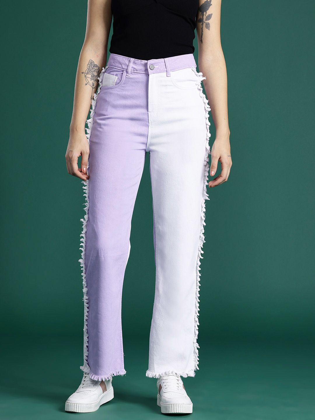 DressBerry Women Straight Fit Colourblocked Stretchable Jeans