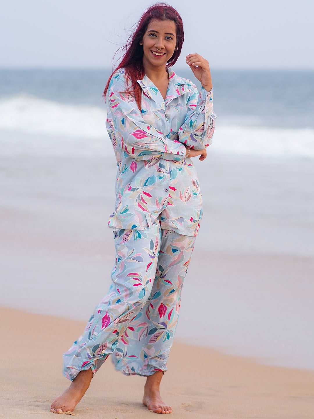Libas Floral Printed Longline A-Line Shirt & Palazzo Set