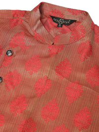 SOJANYA Men Copper-Toned & Red Woven Design Jacquard Silk Straight Kurta